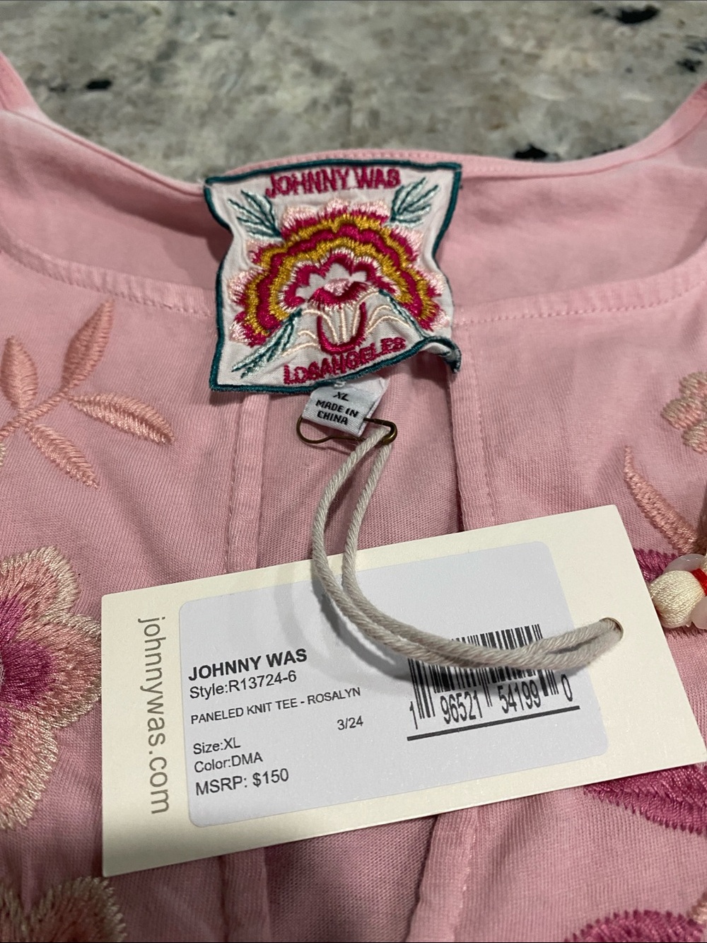 NWT XL Johnny Was Pink Embroidered Floral Blouse - Picture 3 of 3